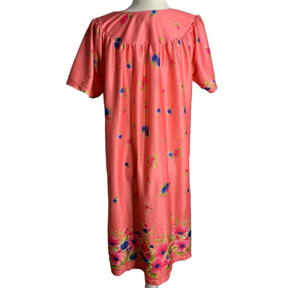 Vintage Lati Fashion MuuMuu House Dress XL Pink Floral V Neck Short Sleeve - Picture 5 of 7